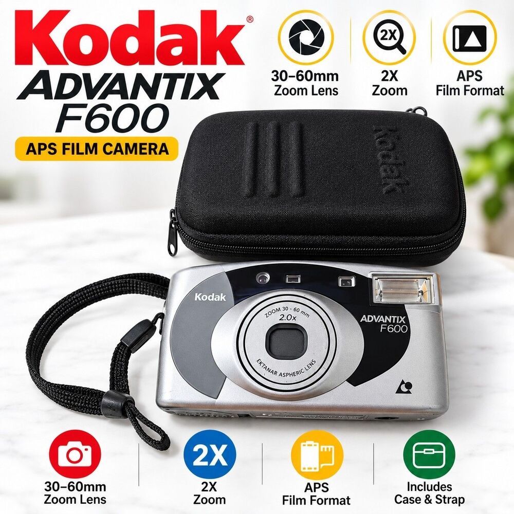 Kodak Advantix F600 APS Film Camera 30-60mm 2X Zoom w/ Case Strap